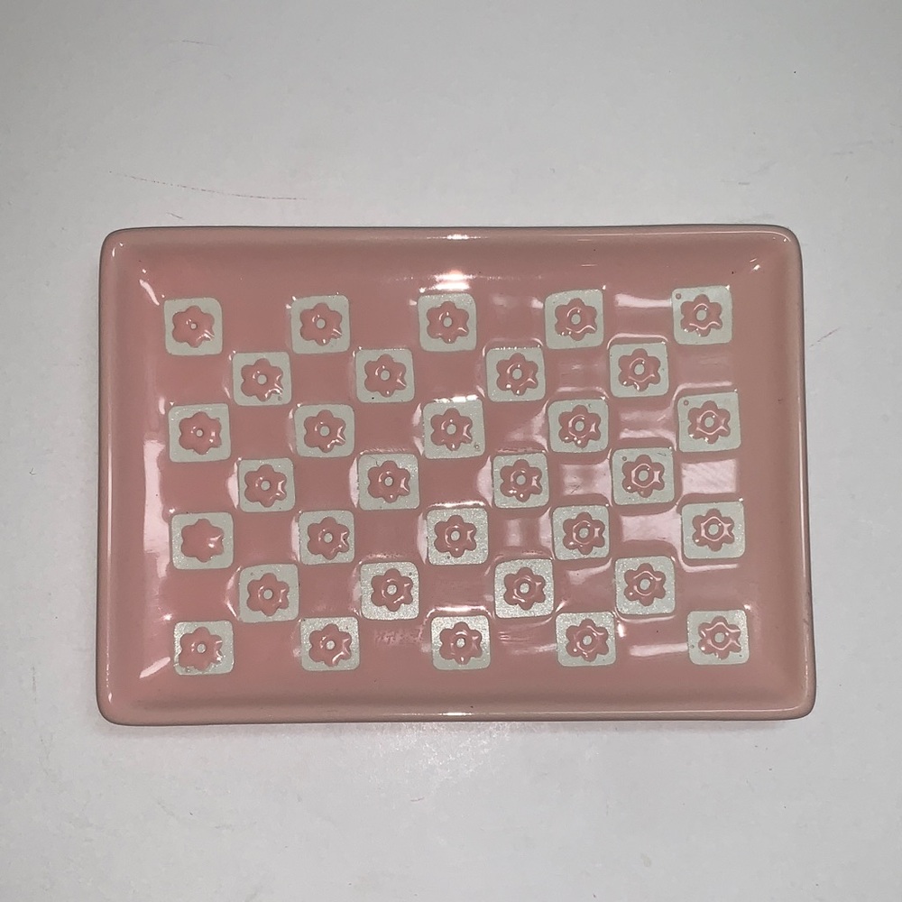 Pink Floral Rectangular Tray